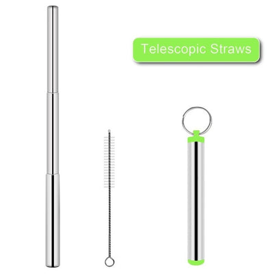 FUHAIHE Portable Stainless Steel Telescopic Drinking Straw Travel Straw Reusable Straw with 1 Brush and Metal Carry Case