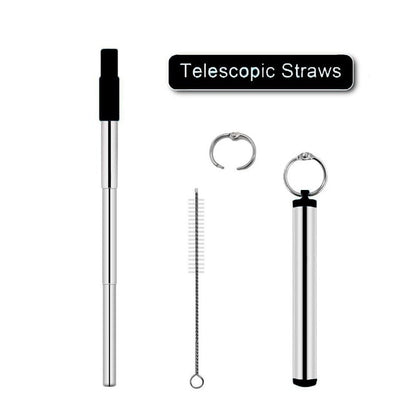 FUHAIHE Portable Stainless Steel Telescopic Drinking Straw Travel Straw Reusable Straw with 1 Brush and Metal Carry Case