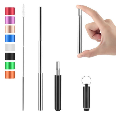 FUHAIHE Portable Stainless Steel Telescopic Drinking Straw Travel Straw Reusable Straw with 1 Brush and Metal Carry Case