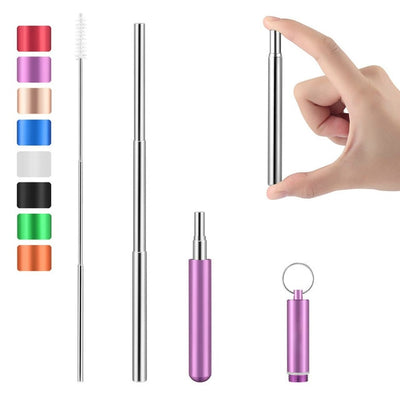 FUHAIHE Portable Stainless Steel Telescopic Drinking Straw Travel Straw Reusable Straw with 1 Brush and Metal Carry Case