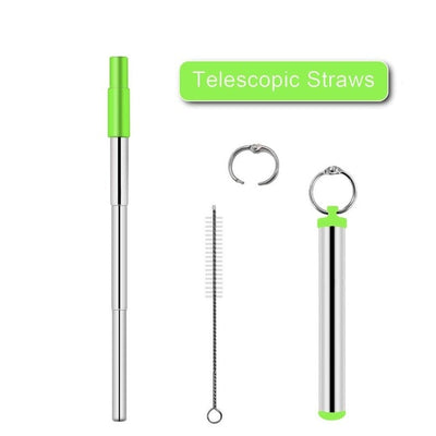 FUHAIHE Portable Stainless Steel Telescopic Drinking Straw Travel Straw Reusable Straw with 1 Brush and Metal Carry Case