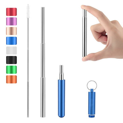 FUHAIHE Portable Stainless Steel Telescopic Drinking Straw Travel Straw Reusable Straw with 1 Brush and Metal Carry Case