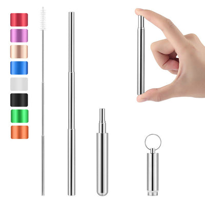 FUHAIHE Portable Stainless Steel Telescopic Drinking Straw Travel Straw Reusable Straw with 1 Brush and Metal Carry Case