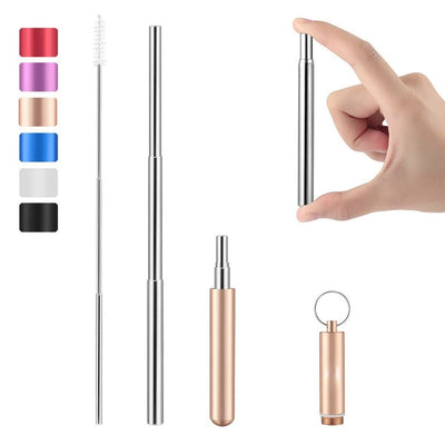 FUHAIHE Portable Stainless Steel Telescopic Drinking Straw Travel Straw Reusable Straw with 1 Brush and Metal Carry Case